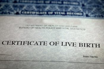 A photo of a birth certificate.